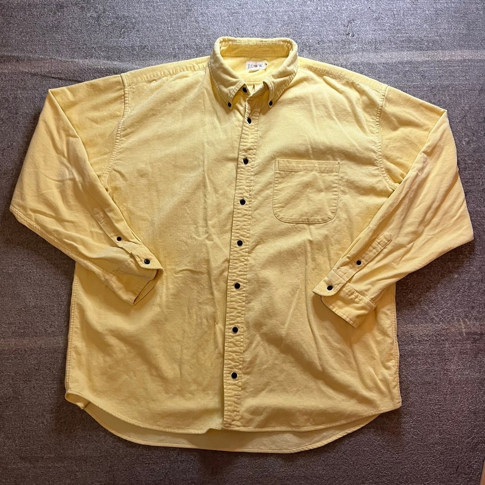 Vintage J.Crew 90s Mens XLT Yellow Corduroy Button Down Shirt Preppy
